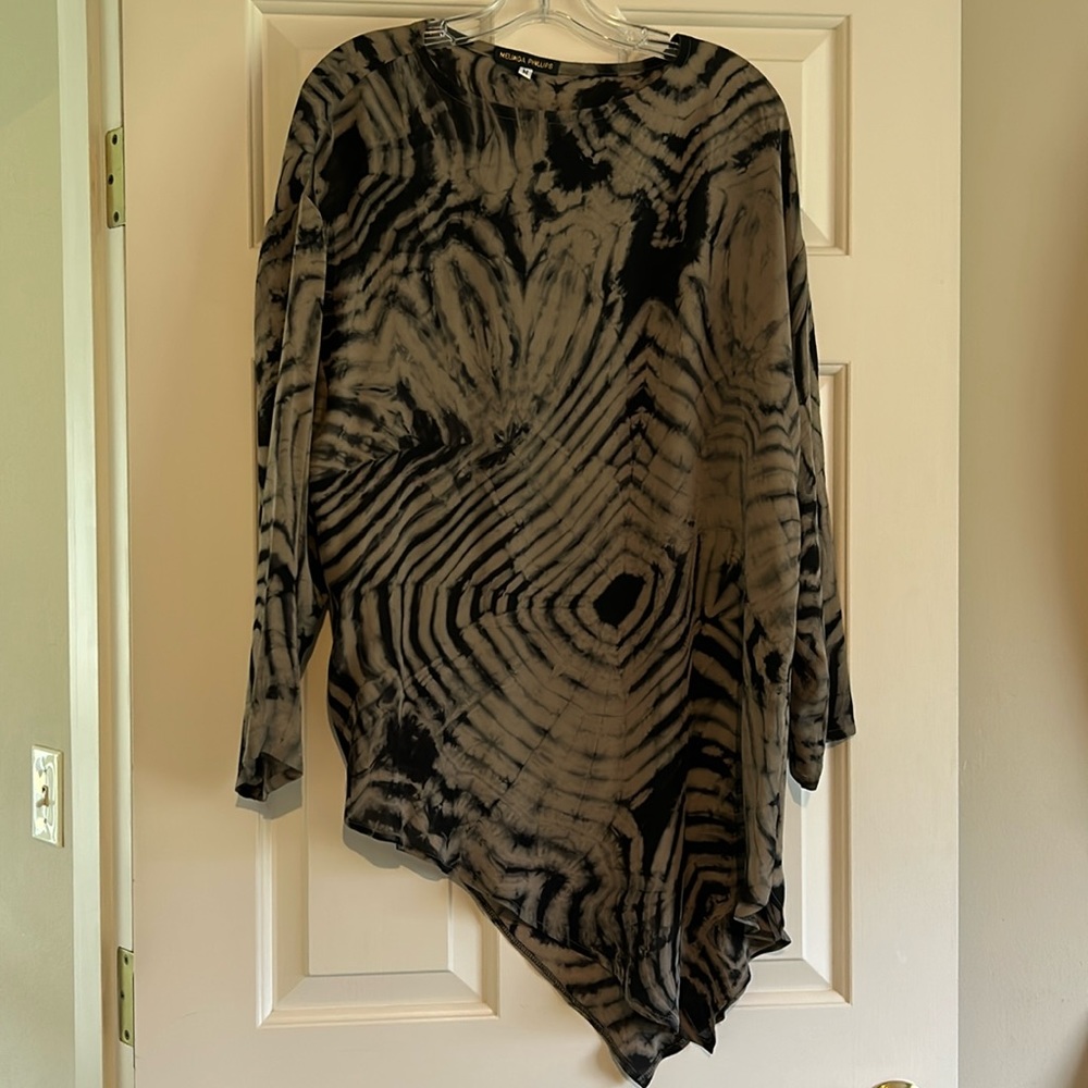 100% silk top, asymmetrical hem